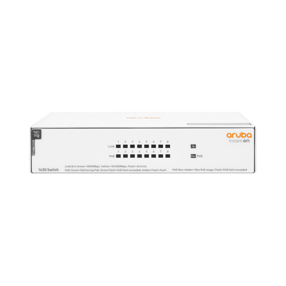 Aruba Instant On 1430 8g Class4 Poe 64w Non-géré L2 Gigabit Ethernet (10/100/1000) Connexion Ethernet, Supportant L'Alimentation