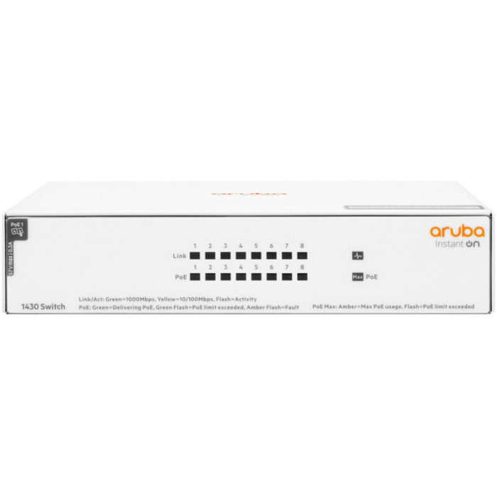 Aruba Instant On 1430 8g Class4 Poe 64w Non-géré L2 Gigabit Ethernet (10/100/1000) Connexion Ethernet, Supportant L'Alimentation