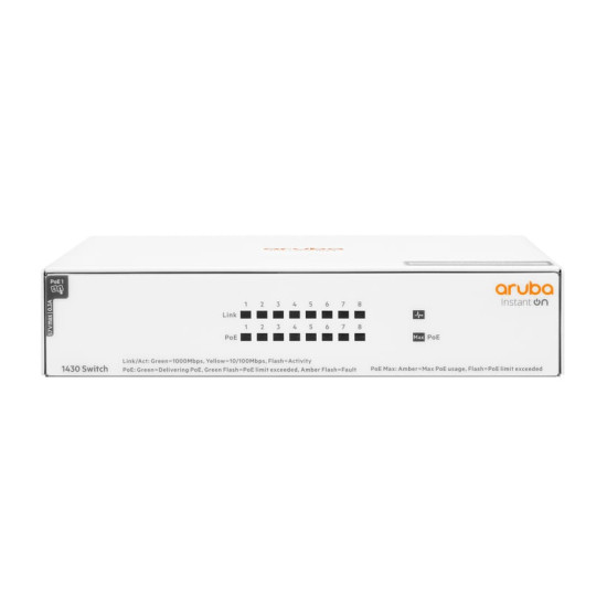 HPE Aruba Networking Aruba Instant On 1430 8G Class4 PoE 64W Non-géré L2 Gigabit Ethernet (10/100/1000) Connexion Ethernet, supp