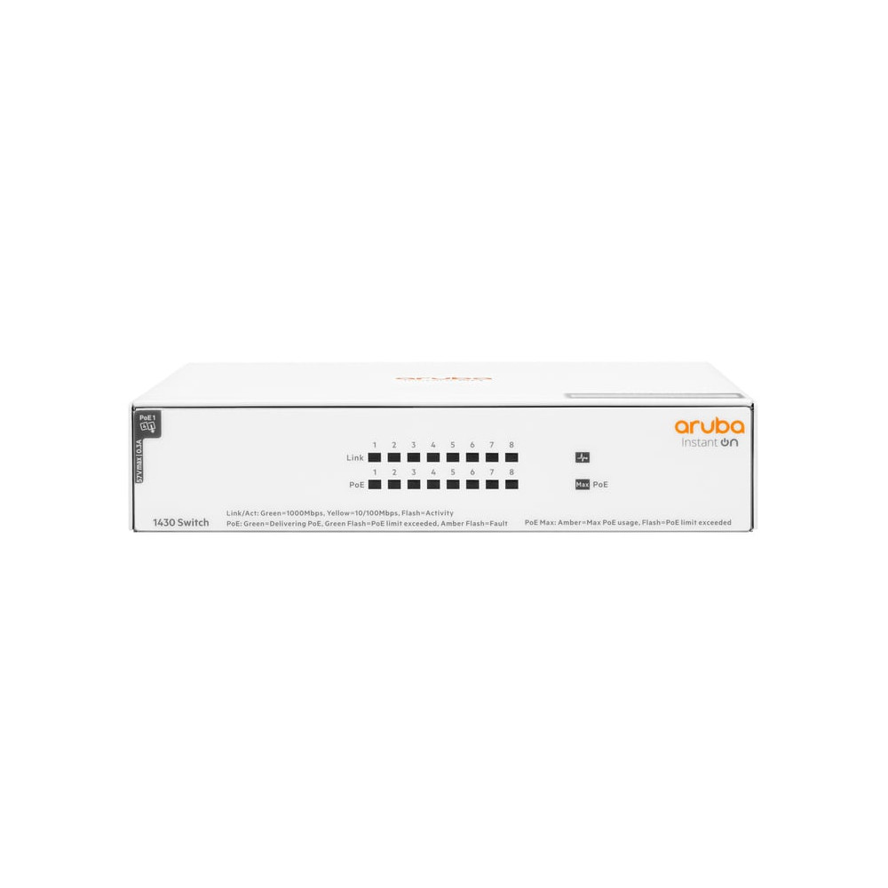 HPE Aruba Networking Aruba Instant On 1430 8G Class4 PoE 64W Non-géré L2 Gigabit Ethernet (10/100/1000) Connexion Ethernet, supp