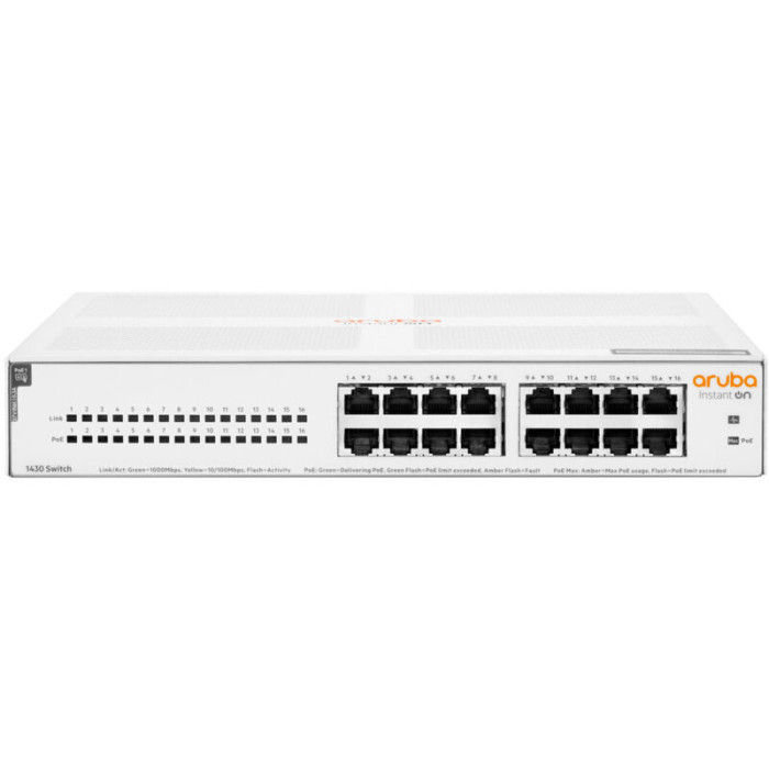 Aruba Instant On 1430 16g Class4 Poe 124w Non-géré L2 Gigabit Ethernet (10/100/1000) Connexion Ethernet, Supportant L'Alimentati