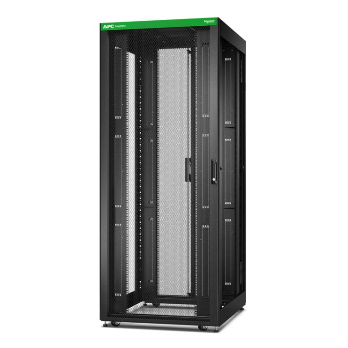 APC Baie EasyRack 800mm/42U/1000mm avec toit, sans panneau latéral, roulettes, noir - Neuf