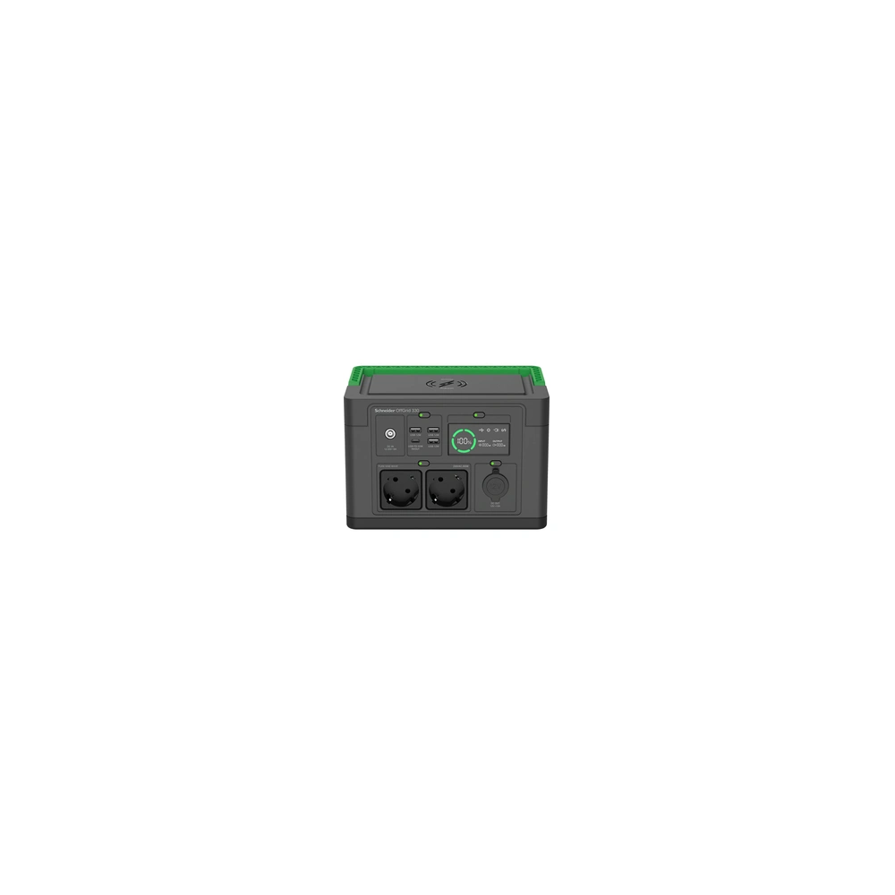 Schneider OffGrid 330 - Centrale électrique portable - LCD, lithium-ion, 2 prises schuko CEE 7/3, onde sinusoïdale, 3 USB-A, 1 U