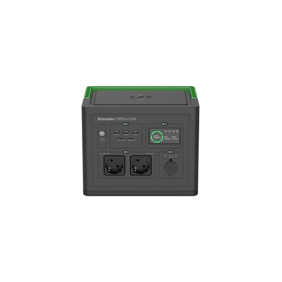 Schneider OffGrid 500 - Centrale électrique portable - LCD, lithium-ion, 2 prises schuko CEE 7/3, onde sinusoïdale, 3 USB-A, 2 U