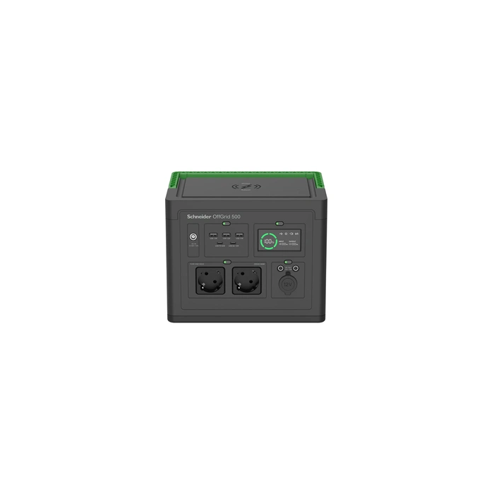 Schneider OffGrid 500 - Centrale électrique portable - LCD, lithium-ion, 2 prises schuko CEE 7/3, onde sinusoïdale, 3 USB-A, 2 U