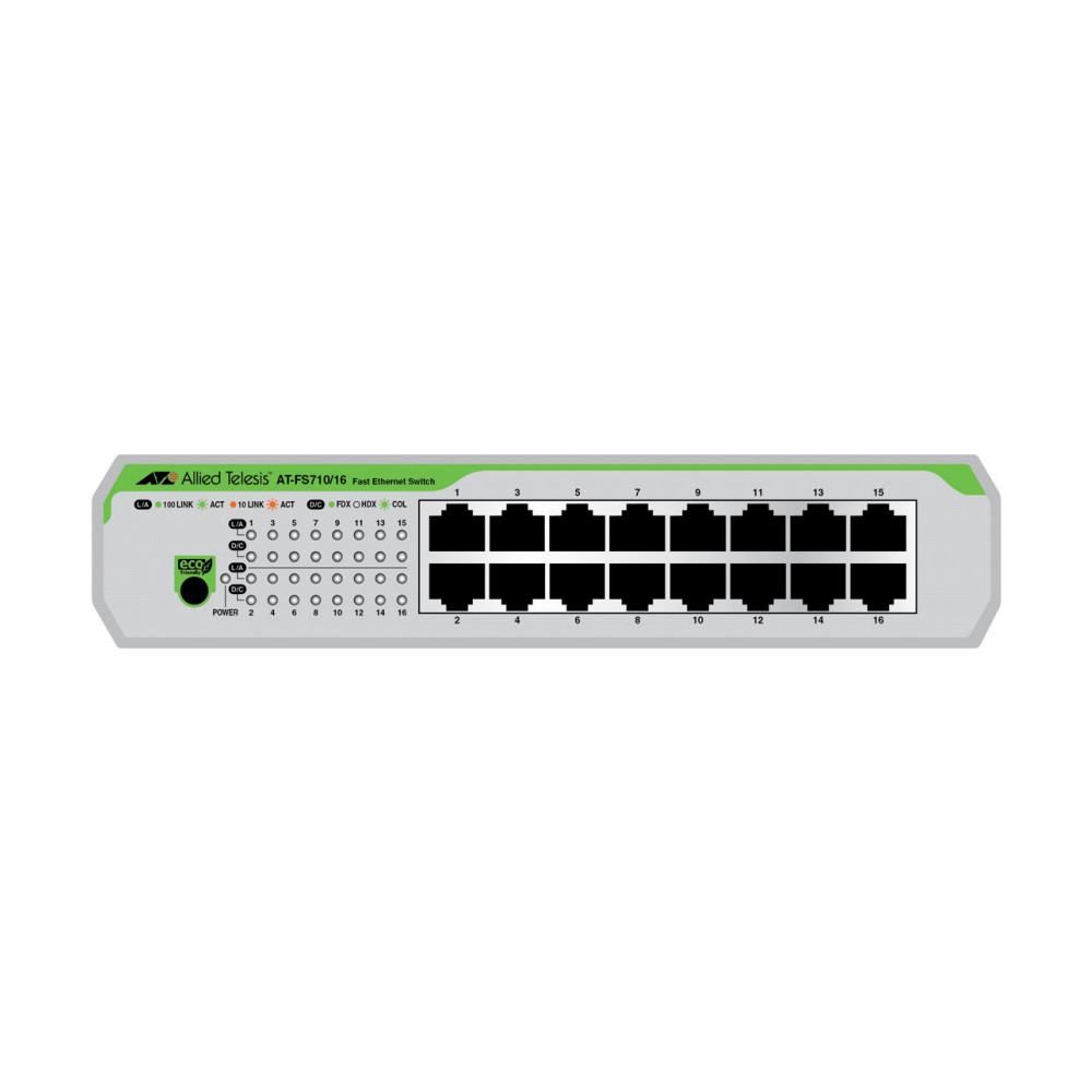 Allied Telesis AT-FS710/16-50 Non-géré Fast Ethernet (10/100) 1U Vert, Gris - Neuf