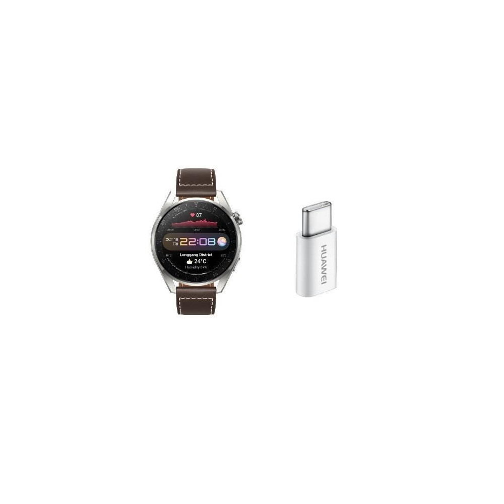 Montre connectée - Huawei - Watch 3 Pro - Écran AMOLED 143 - Titane poli - Marron