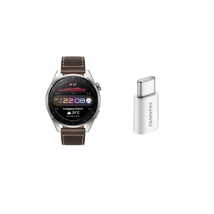 Montre connectée - Huawei - Watch 3 Pro - Écran AMOLED 143 - Titane poli - Marron