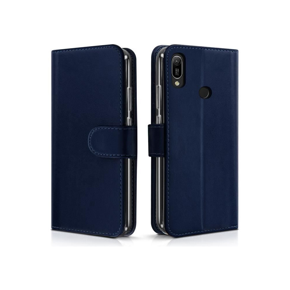 Étui de Protection Portefeuille - Huawei - Y6 2019 - Simili-cuir - Bleu Foncé - Semi-rigide