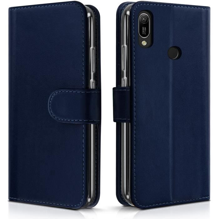 Étui de Protection Portefeuille - Huawei - Y6 2019 - Simili-cuir - Bleu Foncé - Semi-rigide