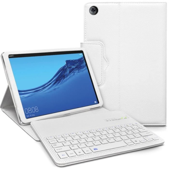 Étui de Protection - Huawei - Mediapad M5 Lite 10.1 - Clavier Bluetooth Azerty - Blanc - Synthétique