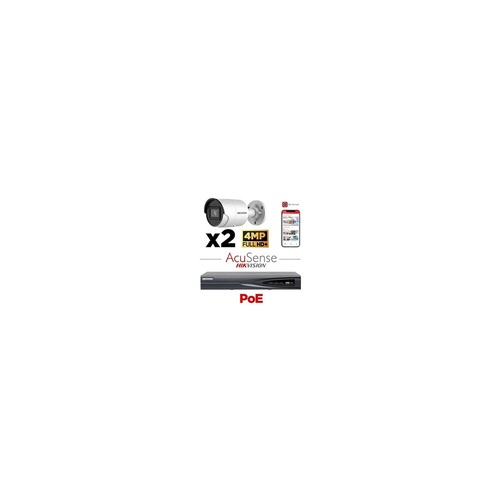 Kit vidéosurveillance 2 caméras 4MP H265+ intelligence artificielle AcuSense vision de nuit 40 mètres EXIR 2.0