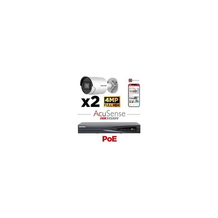 Kit vidéosurveillance 2 caméras 4MP H265+ intelligence artificielle AcuSense vision de nuit 40 mètres EXIR 2.0