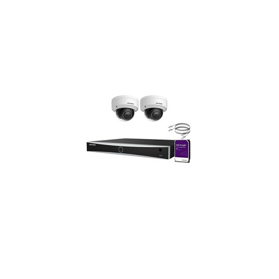 IP-Kit 2x Caméra 8MP IR / Essential Serie - 2x DS-2CD2183G0-IU Caméra Dôme Audio IR Standard 30m - enregistreur NVR DS-7604NXI-K