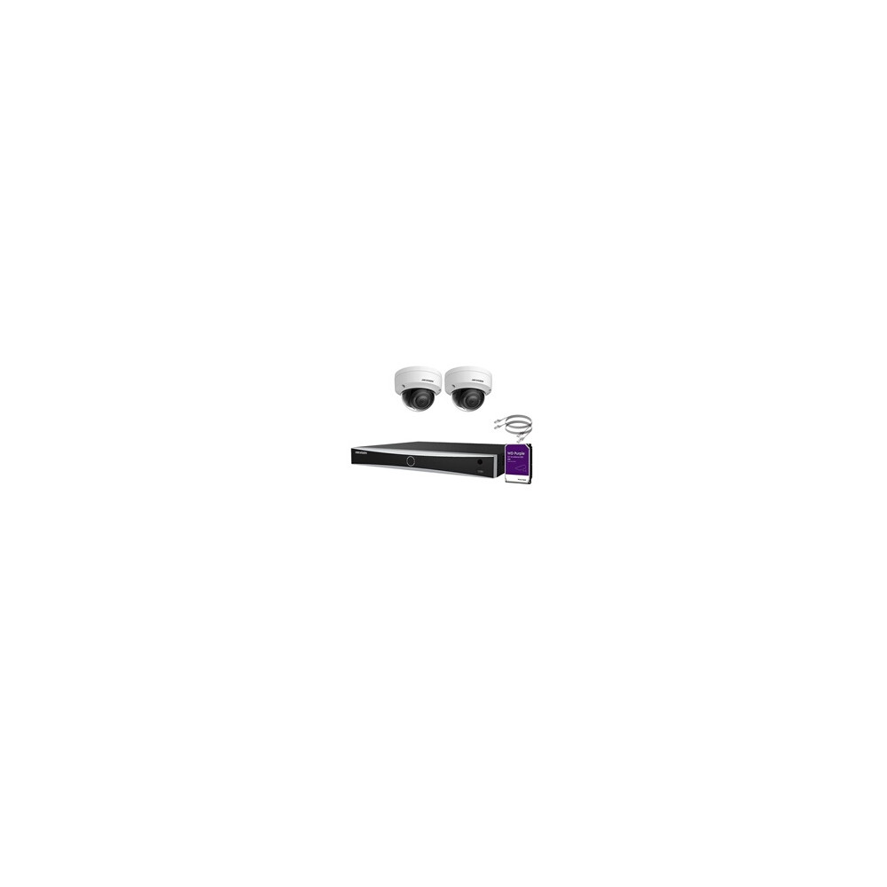IP-Kit 2x Caméra 8MP IR / Essential Serie - 2x DS-2CD2183G0-IU Caméra Dôme Audio IR Standard 30m - enregistreur NVR DS-7604NXI-K