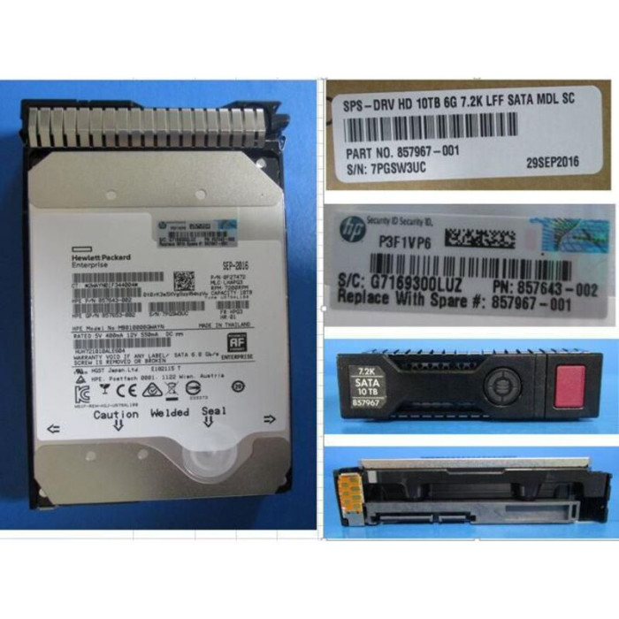 Hewlett Packard Enterprise Hd 10tb 6g 7.2k Lff Sata Mdl Sc, 857648-b21 (sc) (857967-001)