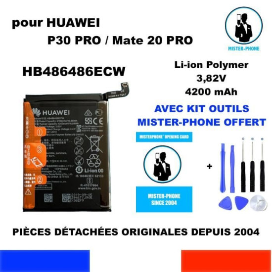 BATTERIE ORIGINALE HB486486ECW HUAWEI P30 Pro / Mate 20 Pro 4200mAh VOG-L09 LYA-L09 + OUTILS