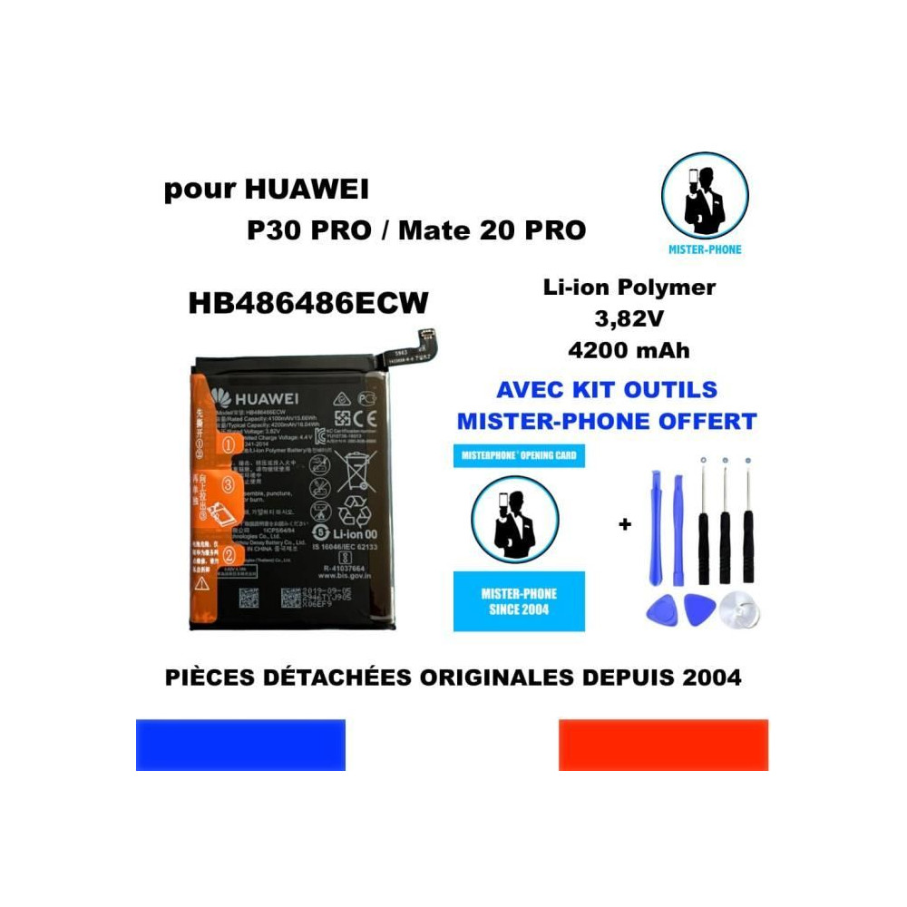 BATTERIE ORIGINALE HB486486ECW HUAWEI P30 Pro / Mate 20 Pro 4200mAh VOG-L09 LYA-L09 + OUTILS