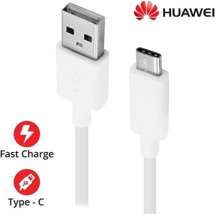 Cable USB-C Original 1 mètre Pour Huawei P30 Lite 6.15 Couleur Blanc