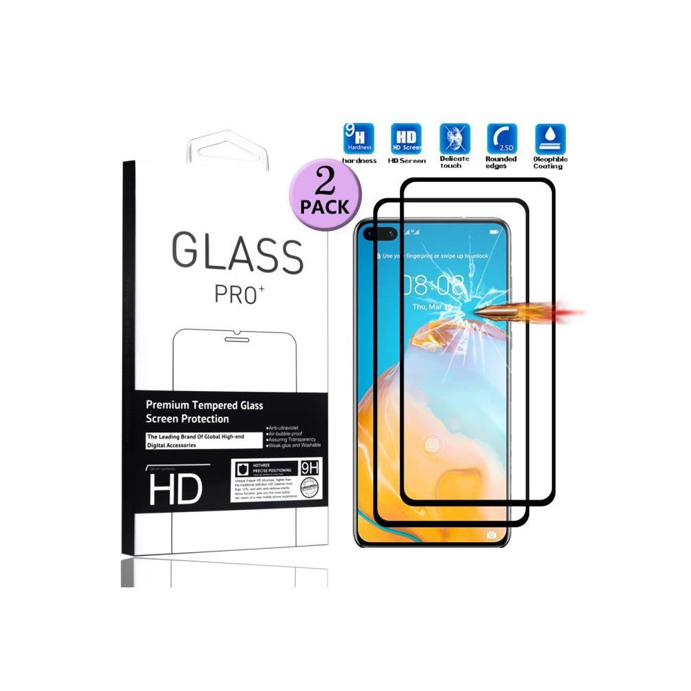 Film de protection décran - Huawei - P40 - Verre trempé - 2 pièces - Protection complète