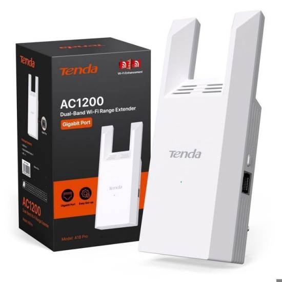 Tenda Répéteur WiFi Puissant A18 Pro Amplificateur AC1200 Mbps(2.4GHz/5GHz) Port Ethernet Gigabit Couverture jusqu' 150 m¬