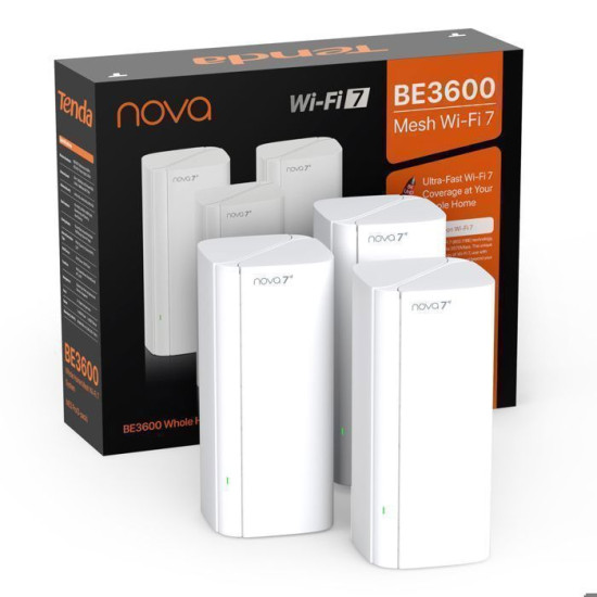 Tenda Nova ME3 Pro  Système WiFi 7 Mesh BE3600 Dual Band Couverture de 330m2 3 Ports Gigabit par unité NFC WPA3 Paquet de 3