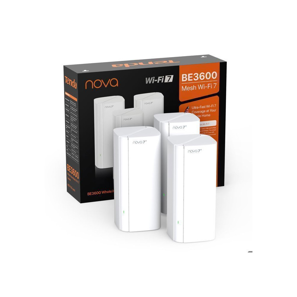 Tenda Nova ME3 Pro  Système WiFi 7 Mesh BE3600 Dual Band Couverture de 330m2 3 Ports Gigabit par unité NFC WPA3 Paquet de 3