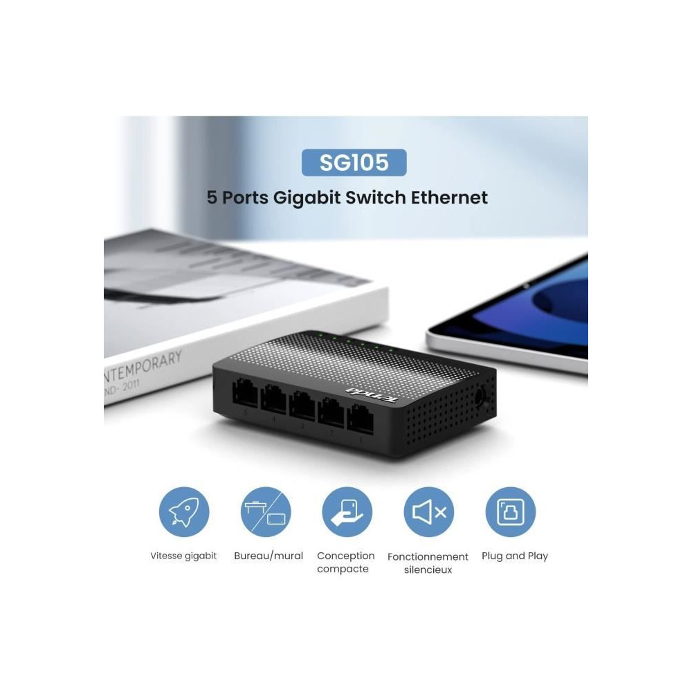 TENDA Switch Ethernet 5 Ports Switch Gigabit 10/100/1000 Mbps - Switch RJ45 Etend le Réseau Câblé Plastique SG105