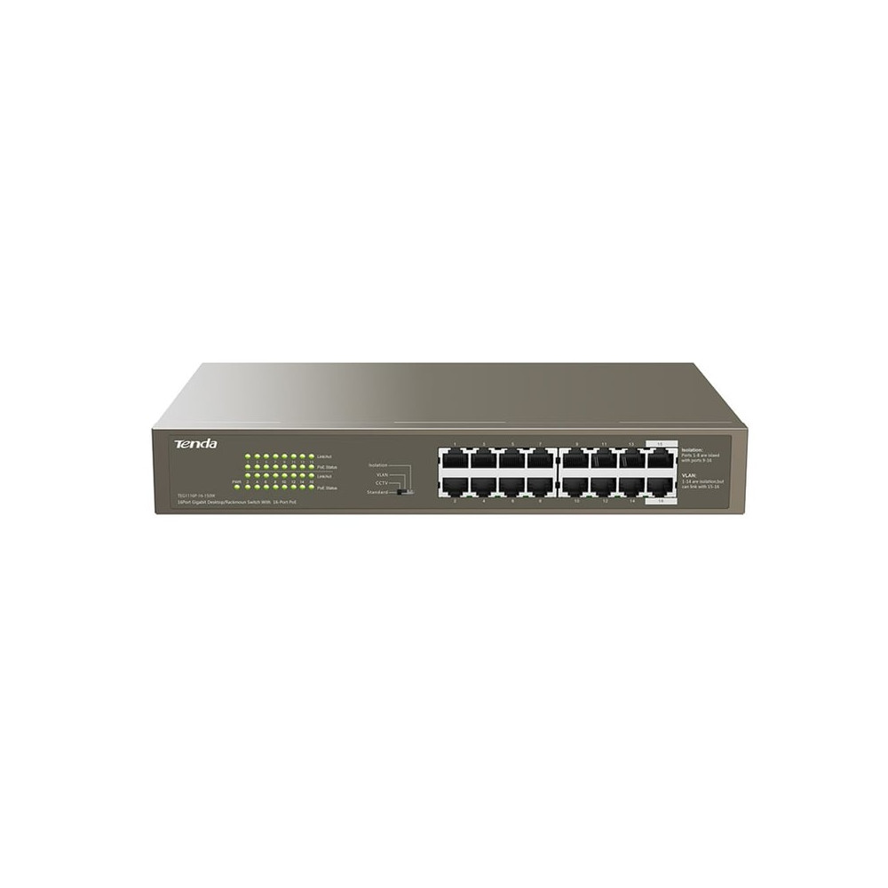 Tenda TEG1116P-16-150W-EU commutateur réseau Non-géré Gigabit Ethernet (10/100/1000) Connexion Ethernet, supportant l'alimentati