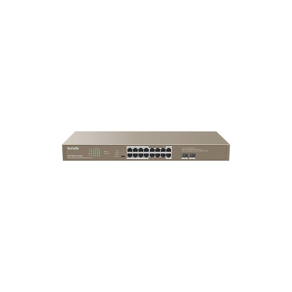 Tenda TEG1118P-16-250W commutateur réseau Non-géré Gigabit Ethernet (10/100/1000) Connexion Ethernet, supportant l'alimentation 