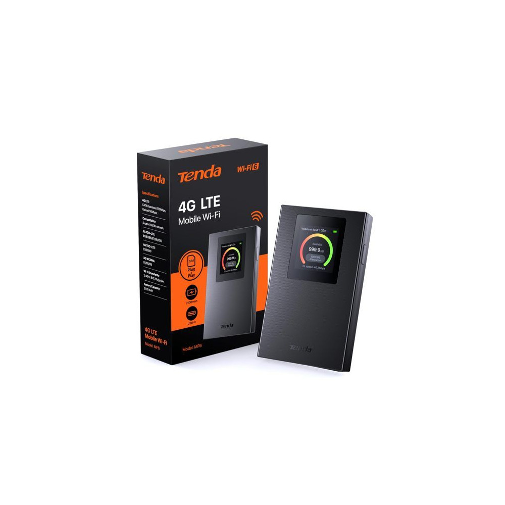 Tenda 4G Routeur Mobile WiFiHotspot Portable MiFiRouteur 4G SIMWiFi 6 AX300Batterie RechargeablePort USB-CWPA3Écran Couleu