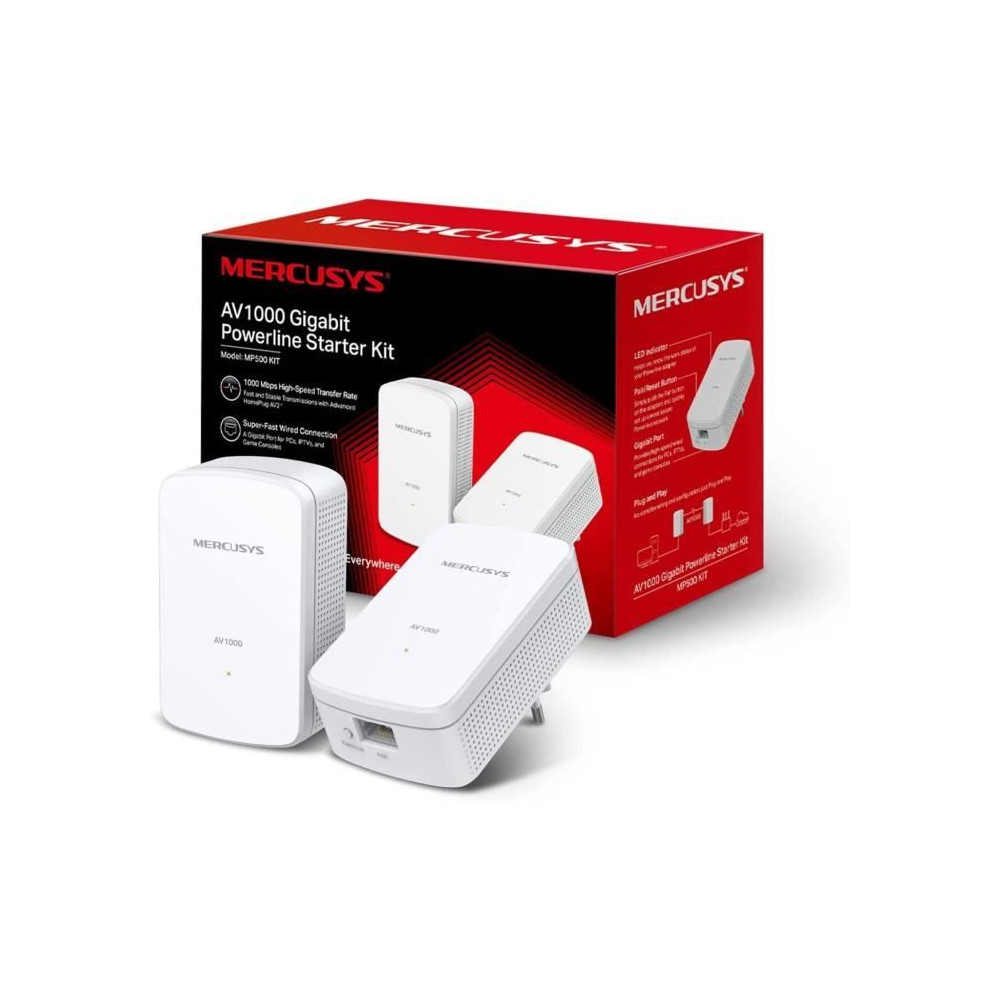 CPL 1000Mbps - Mercusys MP500 KIT - Prise CPL Fibre avec 1 Port Gigabit - Boitier CPL Kit de 2