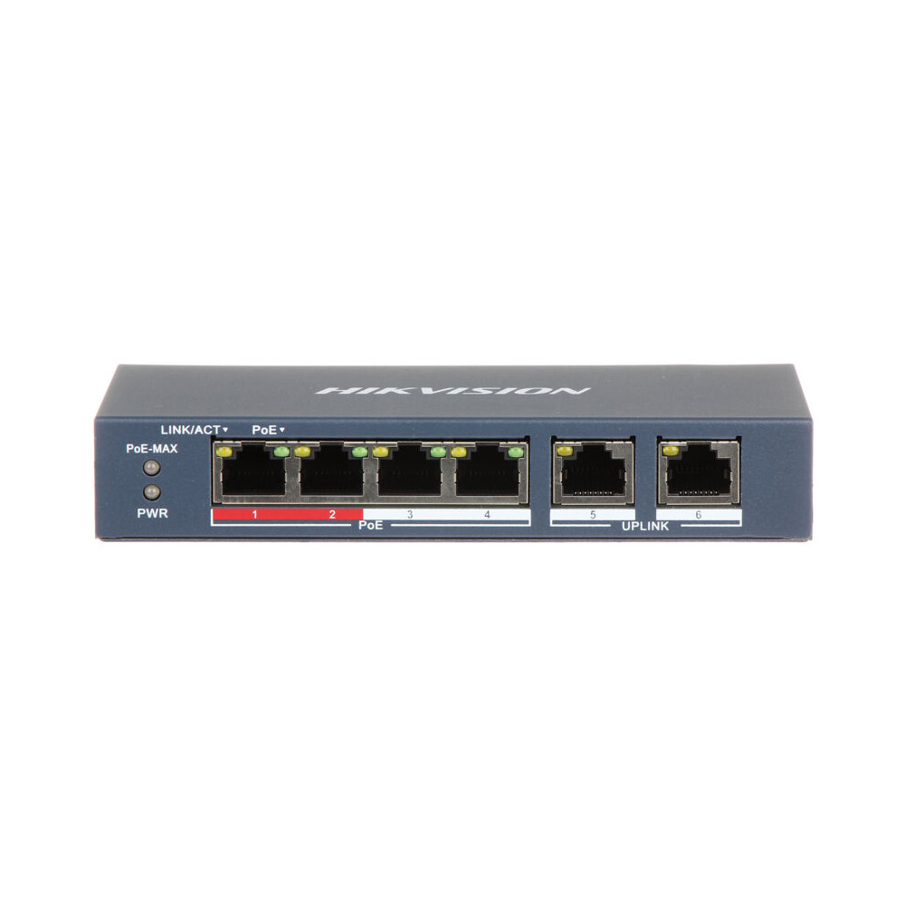 Hikvision - Switch réseau 4 ports PoE 2 ports 10/100 Mbps non géré DS-3E0106P-E/M