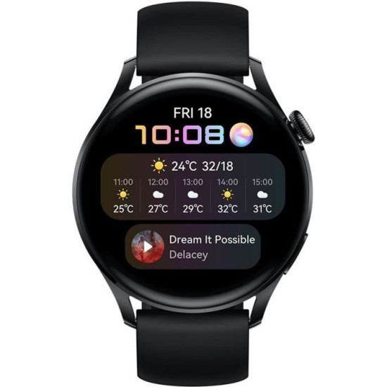 HUAWEI Watch 3 Active Black Montre connectée - Bracelet en fluoroelastomère Noir - Ecran tactile 1.43 - Bluetooth - Résistance
