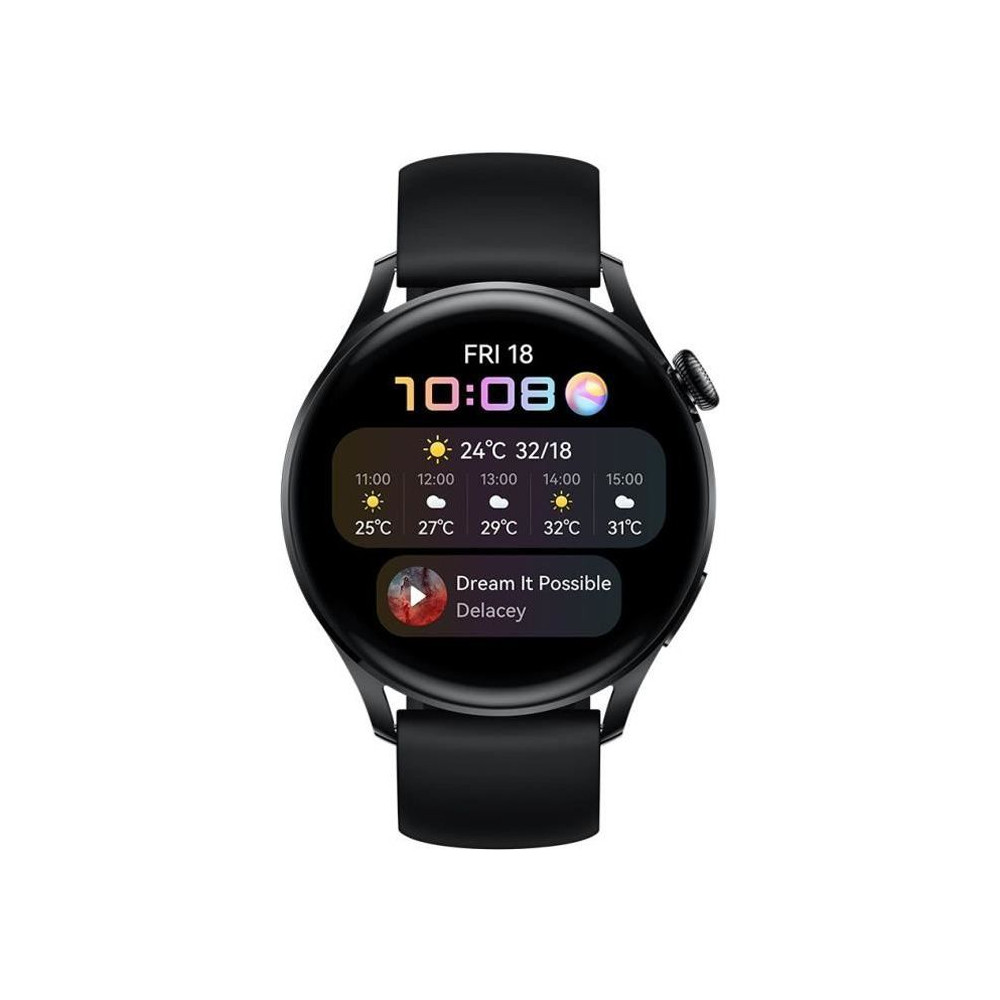 HUAWEI Watch 3 Active Black Montre connectée - Bracelet en fluoroelastomère Noir - Ecran tactile 1.43 - Bluetooth - Résistance