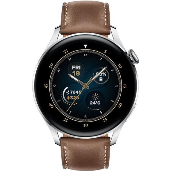 HUAWEI Watch 3 Classic Brown - Montre connectée - Bracelet en cuir marron - Ecran tactile 1.43 - Bluetooth 5.2  - Résistance 5