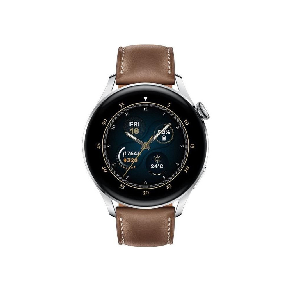 HUAWEI Watch 3 Classic Brown - Montre connectée - Bracelet en cuir marron - Ecran tactile 1.43 - Bluetooth 5.2  - Résistance 5