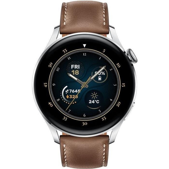 HUAWEI Watch 3 Classic Brown - Montre connectée - Bracelet en cuir marron - Ecran tactile 1.43 - Bluetooth 5.2  - Résistance 5