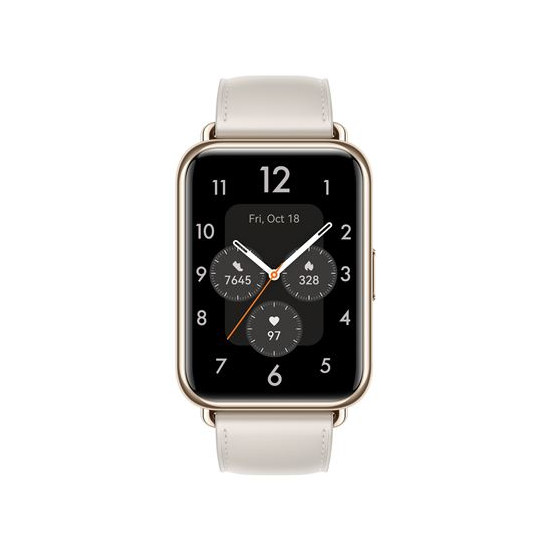 Montre connectée Huawei Watch Fit 2 Classic bracelet cuir Blanc