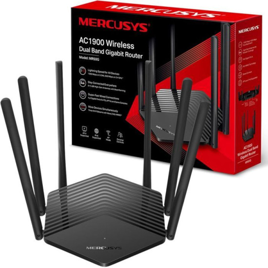 Routeur WiFI Bi-Bande AC1900Mbps - MERCUSYS MR50G - 6 antennes externes - 2 Ports LAN Gigabit + 1 Port WAN Gigabit