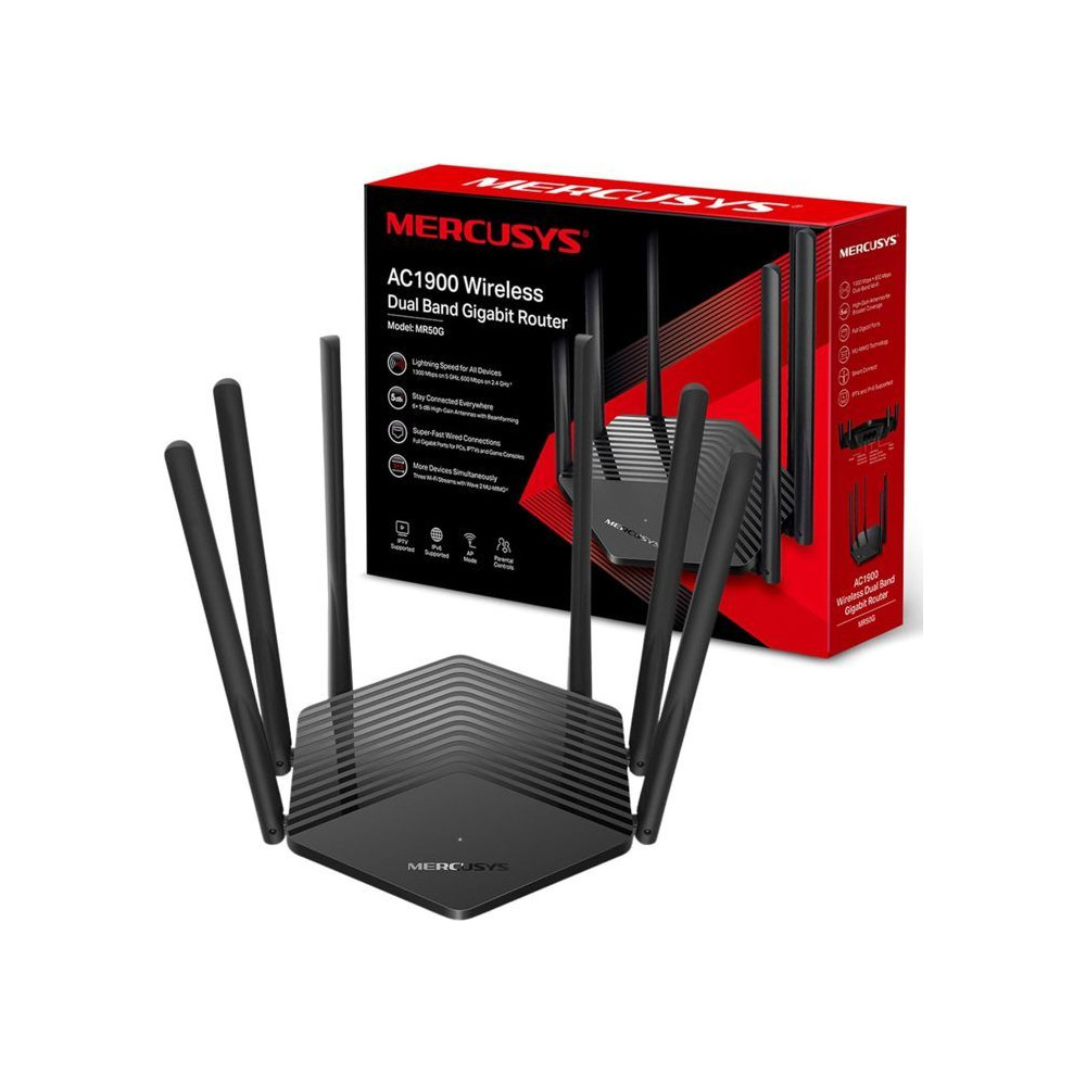 Routeur WiFI Bi-Bande AC1900Mbps - MERCUSYS MR50G - 6 antennes externes - 2 Ports LAN Gigabit + 1 Port WAN Gigabit