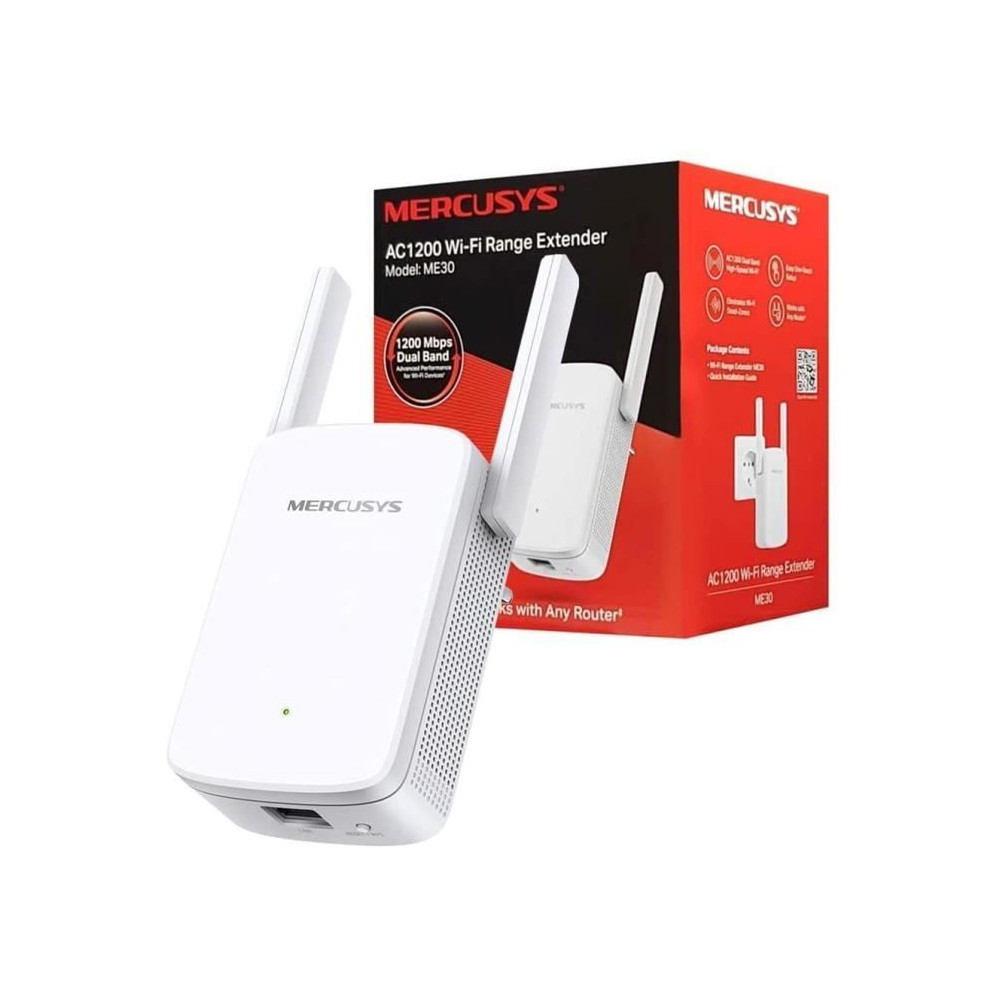 Répéteur WiFi Puissant AC1200 Mbps - Mercusys ME30 - 1 Port Ethernet - Compatible avec toutes les box