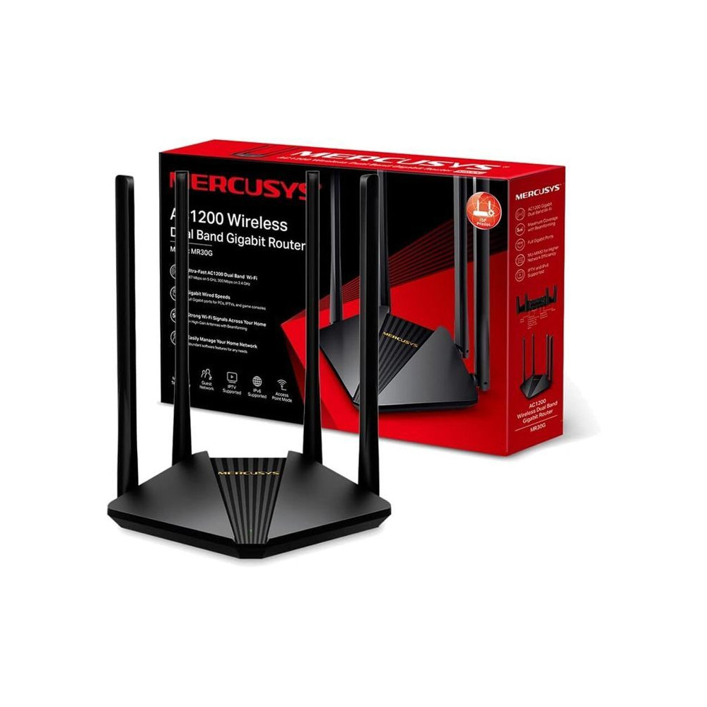 Routeur WiFI Bi-Bande AC1200Mbps - MERCUSYS MR30G - 4 antennes externes - 2 Ports LAN Gigabit + 1 Port WAN Gigabit