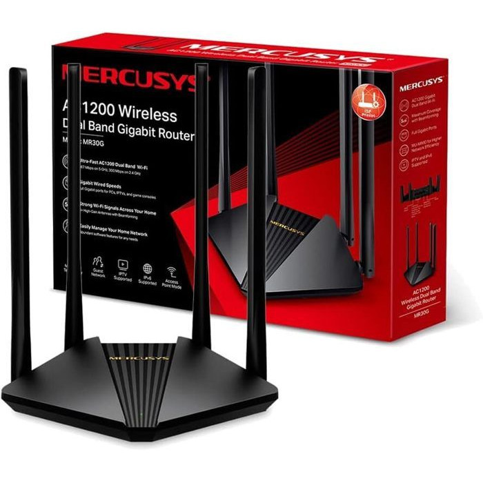 Routeur WiFI Bi-Bande AC1200Mbps - MERCUSYS MR30G - 4 antennes externes - 2 Ports LAN Gigabit + 1 Port WAN Gigabit