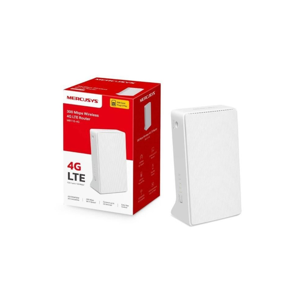 Routeur 4G WiFi N300Mbps Box 4G SIM 4G CAT4 - MERCUSYS MB110-4G - Vitesse Jusqu 150Mbps Configuration Facile
