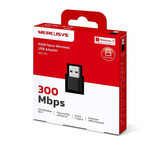 Clé WiFi - MERCUSYS - MA12N - N300Mbps - WPA3 - Nano - USB