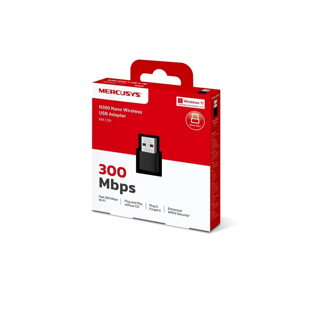 Clé WiFi - MERCUSYS - MA12N - N300Mbps - WPA3 - Nano - USB