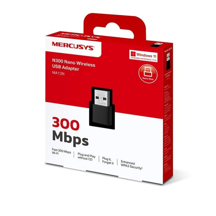 Clé WiFi - MERCUSYS - MA12N - N300Mbps - WPA3 - Nano - USB