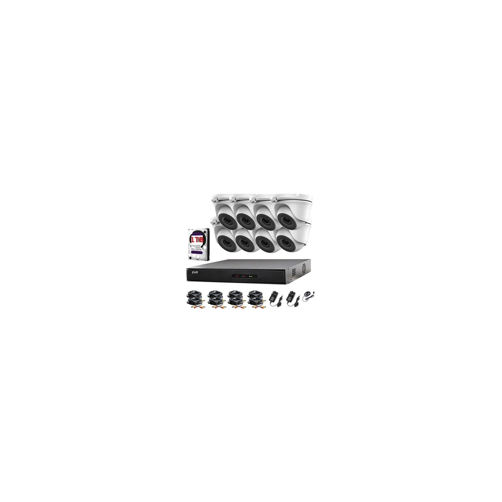 Kit de vidéosurveillance 8 canaux DVR 1080P et 8 x 2,0 MP Full HD 1080p Caméras de vidéosurveillance à dôme blanc IR 20 m Vision