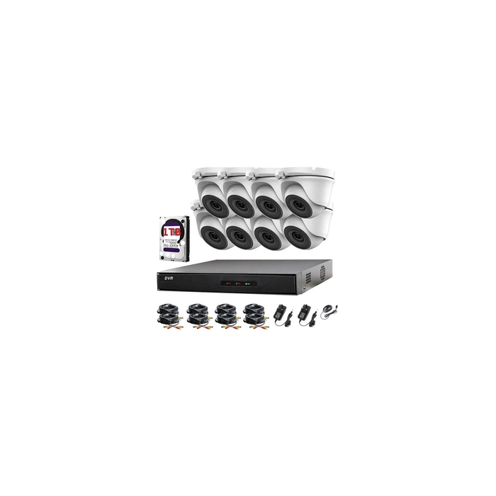 Kit de vidéosurveillance 8 canaux DVR 1080P et 8 x 2,0 MP Full HD 1080p Caméras de vidéosurveillance à dôme blanc IR 20 m Vision